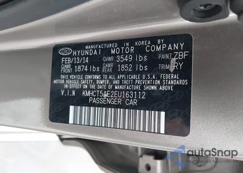 2014 Hyundai Accent Gs из США, поврежденный, VIN KMHCT5AE2EU163112